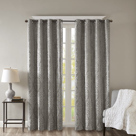 Blackout Curtains Knitted Jacquard Damask Total Blackout Grommet Top Curtain Panel(Only 1 Pc Panel),Sheer Curtains
