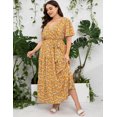 thumbnail image 4 of Plus Size Wedding Guest Maxi Dresses for Curvy Women, Summer Casual Floral Long Party Sundress with 3/4 Sleeve, 4 of 9
