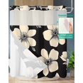thumbnail image 2 of No Hook Shower Curtains with Snap in Liner, Beige Flowers Waterproof Fabric Shower Curtain, Vintage Elegant Floral Silhouette Double Layers & See-Through Top Window Bathroom Curtains 72''x72'', 2 of 6