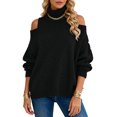 thumbnail image 2 of Wutalume Women's Relaxed Loose Long Sleeve Turtleneck Pullover Solid Color Knit Sweater, Cozy Winter Top, Soft Fabric for All Day Comfort,Black L, 2 of 5