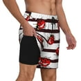 thumbnail image 3 of Picia Ladybugs on Black and White Striped1 pattern Mens Swim Trunks with Compression Liner Stretch Beach Shorts Quick Dry with Zipper Pockets No-Chafing Board Shorts-Large, 3 of 9