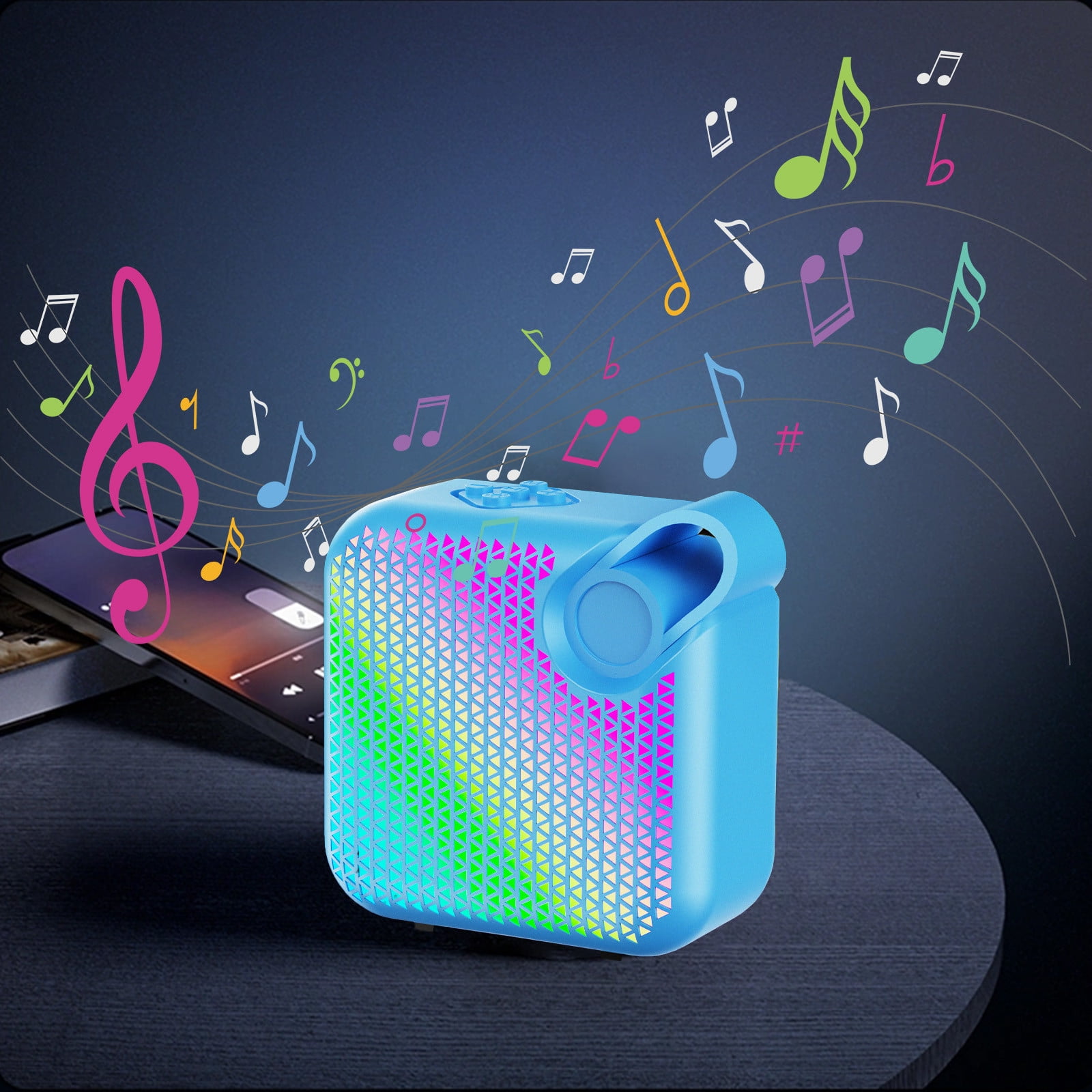 LACKUST RGB Bluetooth Speaker 5.3, Low Latency Wireless Desktop Speaker with Colorful LED Lights, Long Battery Life, Room-Filling Sound for Gaming/Party - Blue