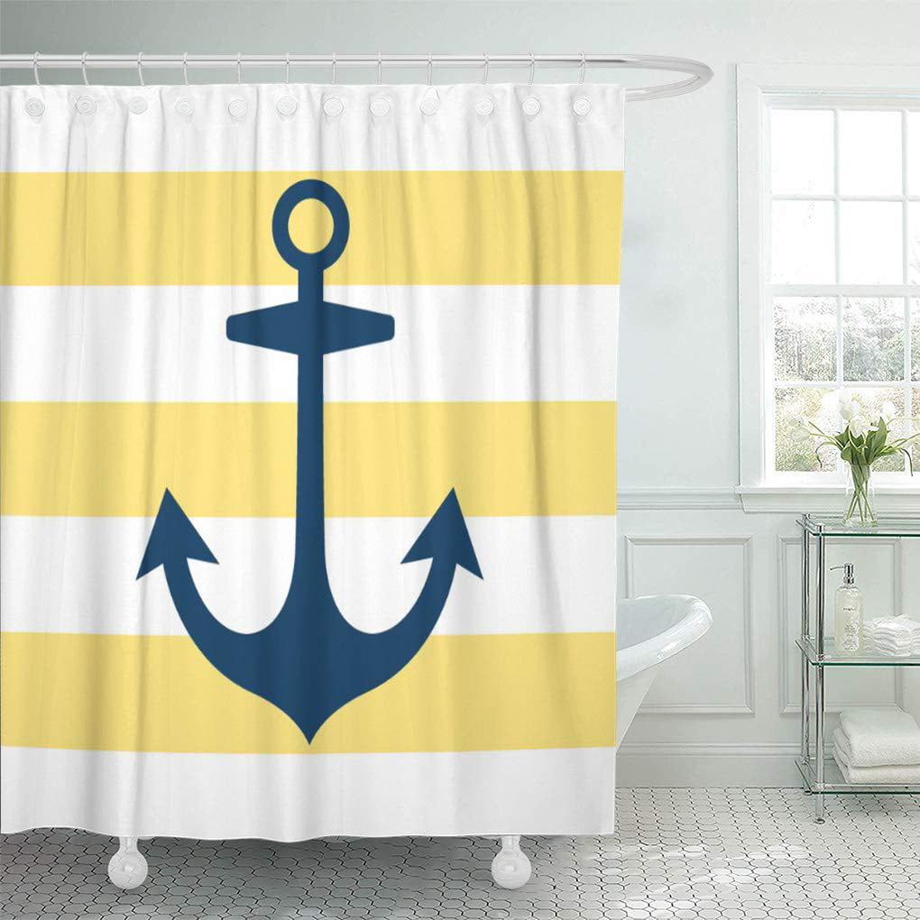 Modern Clean Blue White Stripe Sailor Nautical Pattern Bathroom Shower Curtain 
