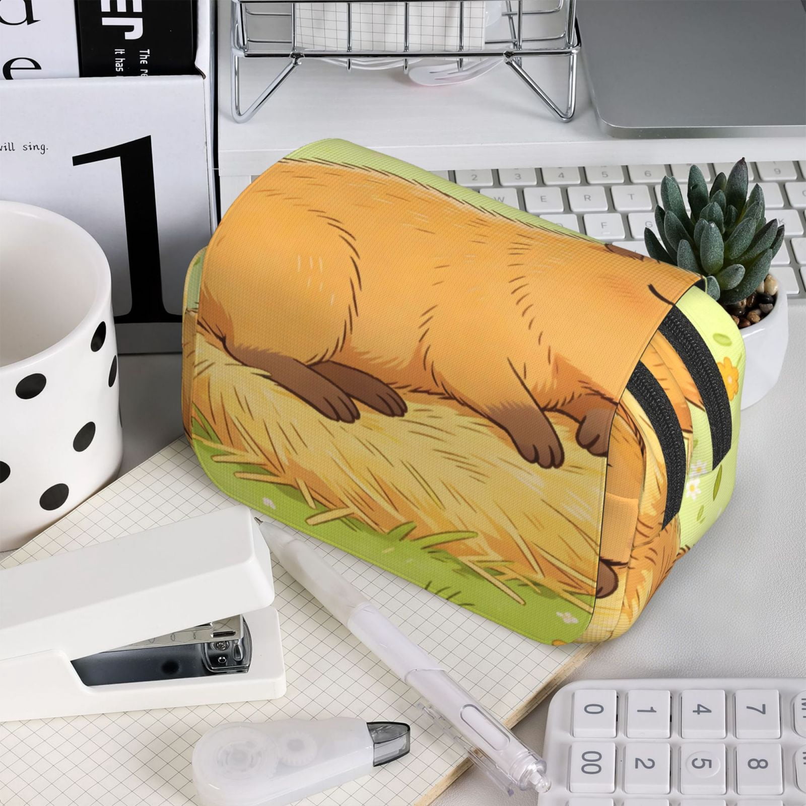 Large-Capacity Flip-Top Double-Layer Pencil Case, Multi-Functional Pocket Pen Case, Durable Stationery Organizer Sleeping Capybara