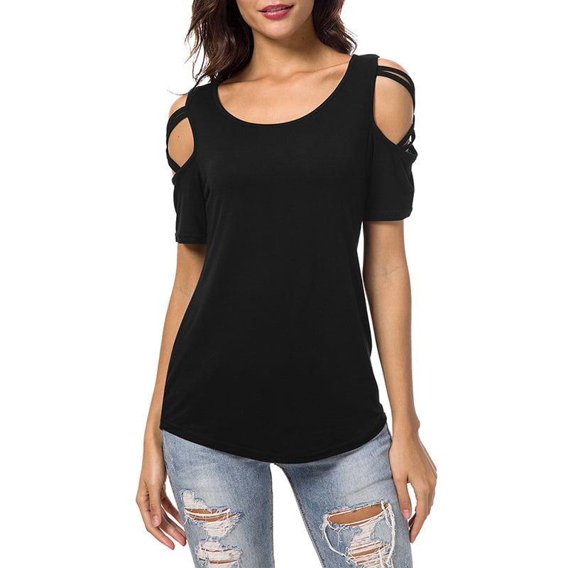 Anself - Women Hollow Out T-Shirt O Neck Short Sleeve Solid Color ...