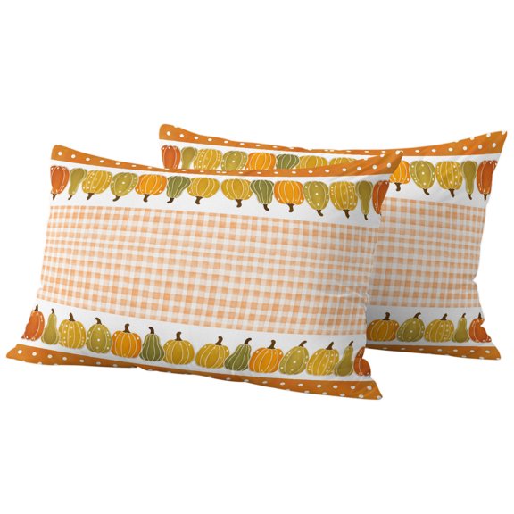 Pumpkins Fall Outdoor Waterproof Pillow Covers, Thanksgiving Checkered Elegant Pastoral Decorative Rectangle Throw Pillowcase Sofa Cushion Sham for Patio/Couch/Chair, 20"x12" 2 Pack