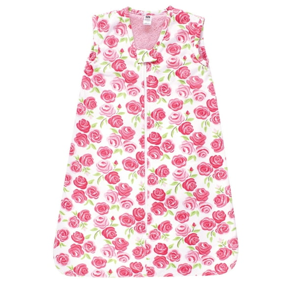 Hudson Baby Girls Plush Faux Fur Sleeping Bag, Wearable Blanket, Pink Roses, 12-18 Months