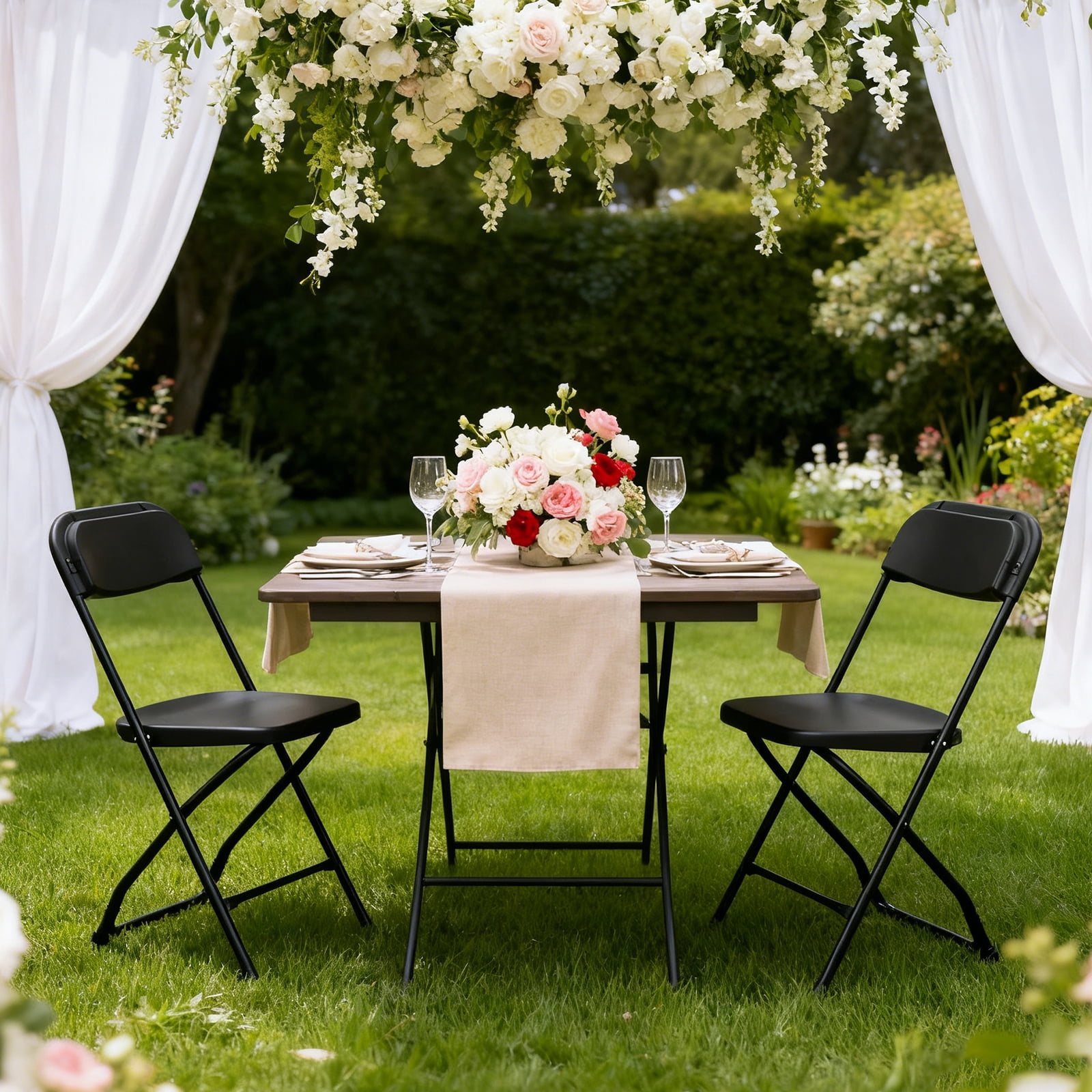 WASUHE 2 Pack Black Plastic Folding Chairs, Indoor Outdoor Portable Stackable Commercial Chairs with Non-slip Design, 350lbs Capacity, Indoor Outdoor for Events Wedding Party Office Dining