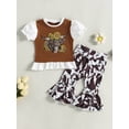 thumbnail image 2 of Suealasg Toddler Baby Girls Western Clothes Short Sleeve Cow Head Print T-Shirts and Floral Print Flare Pants 6M 1T 2T 3T Kids Girls Summer 2Pcs Outfits, 2 of 8
