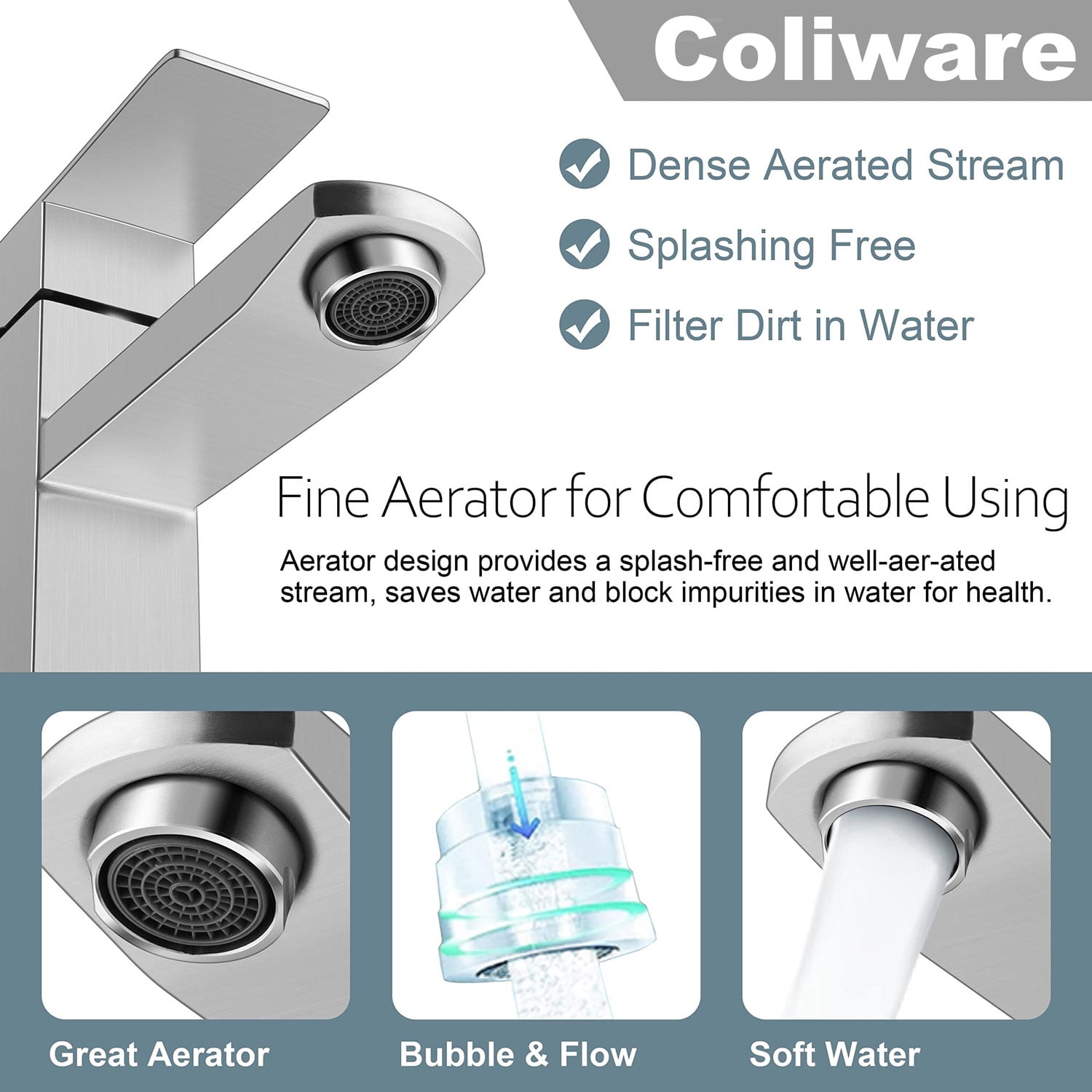Coliware Brushed Nickel Bathroom Faucet with Bathroom Sink Drain, Single Handle Bathroom Faucets for Sink 1 or 3 Holes, Stainless Steel Vanity RV Lavatory Faucet