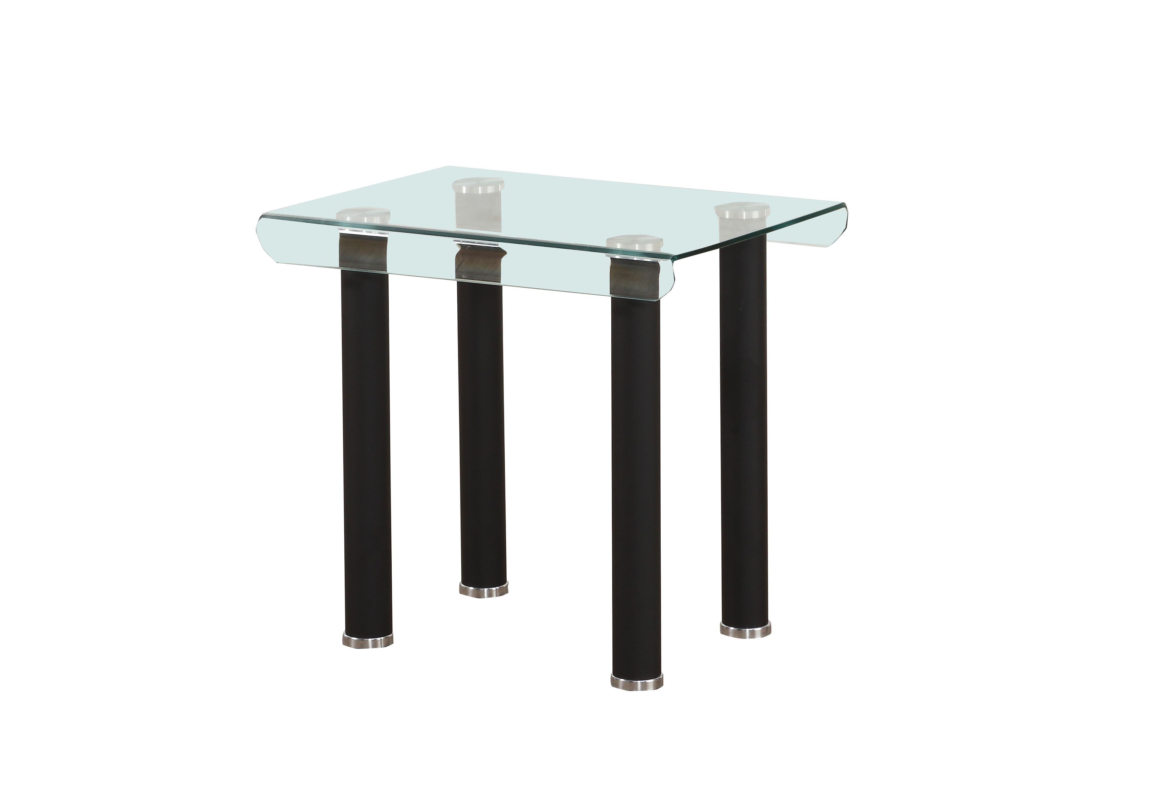 ACME Gordias Bent Glass End Table in Black Metal Legs
