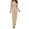 thumbnail image 2 of ZAZYULZ Charming Women's Round Neck Medium Sleeved Waistband Loose Fitting Wide Leg Sequin Jumpsuit(Beige,Xxl), 2 of 6