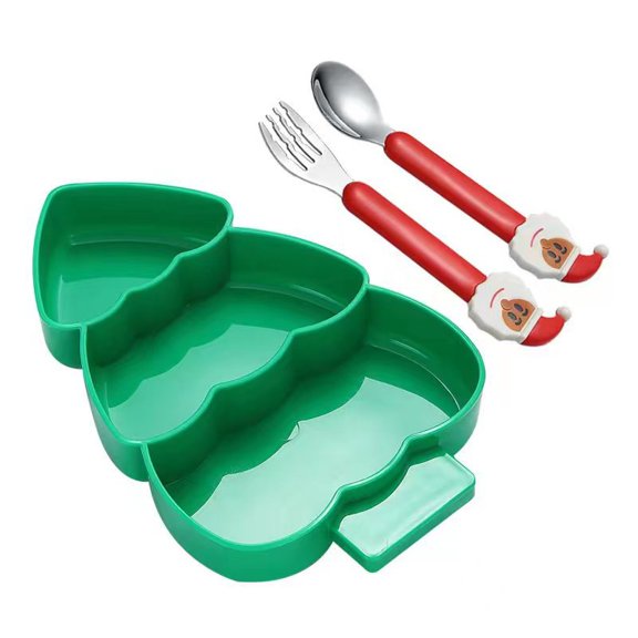 304 Stainless Steel Fork Spoon Children's Divided Plate with Suction Cup Christmas Tableware