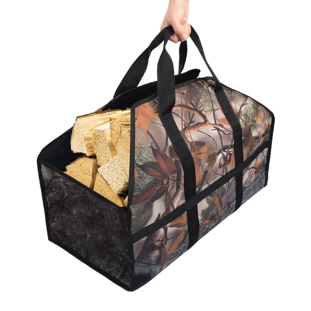 Portador de leña para leña, bolsa de transporte de madera de lona resistente, soporte para leña con asas