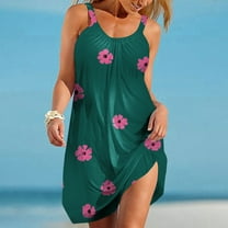 Xixinqiwan Women Dress Plus Size,Women's Summer Casual Dress Printed Sleeveless V-Neck Dress,Floral Printed Dress Vacation Outfits