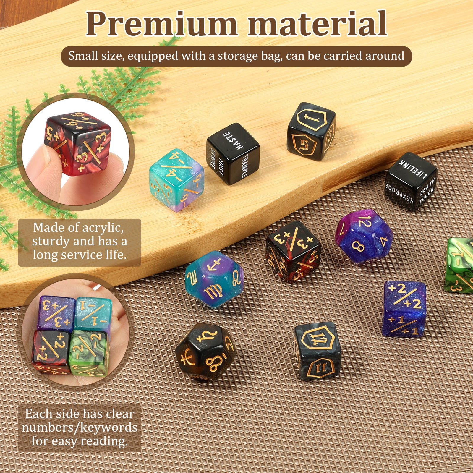 Threns 99 Pcs MTG Dice Counters Bulk Life Keyword Counter Dice Set Plus -1/+1 Buff Ability Tokens for MTG,TCG,Cards Gaming Accessories