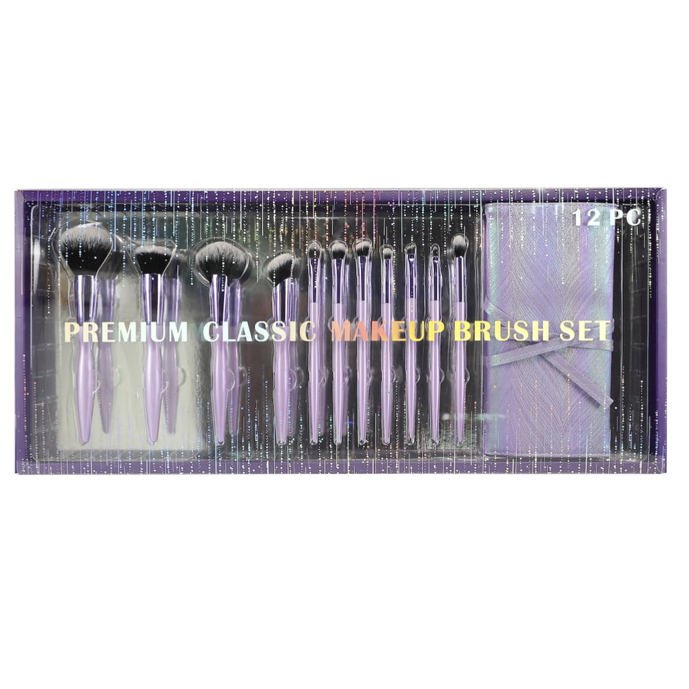 Unbrand Premium Classic Makeup Brush Gift Set, Purple, 12 Piece Set