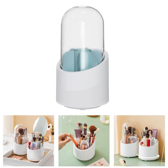 kurtrusly 360 Degrés Rotation Pinceau Boîte Porte-Brosse Rouge à Lèvres Filature Rouge à Lèvres en Plastique Cosmétique Bleu avec Couvercle