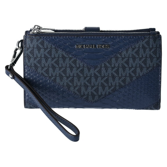 Michael Kors Double Zip Women's Jet Set Travel Large Wallet, Navy Python