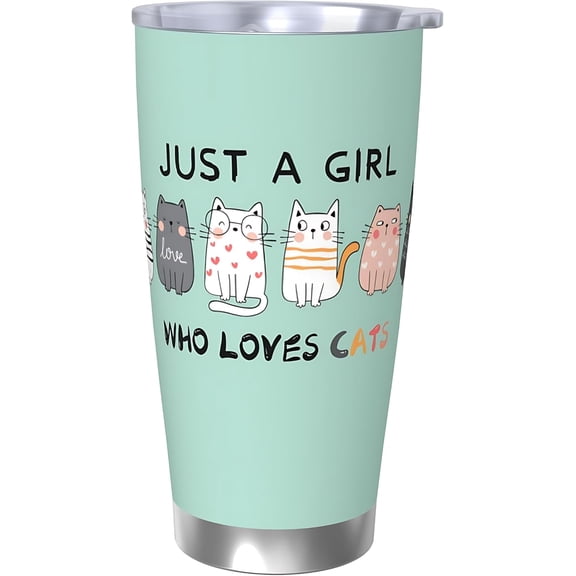 Cute Cat Themed Gifts for Women Girls, Cat Lover Lady Gifts Stainless Steel Insulated 20 oz Mint Tumblers for Teens Daughter Sister Bestie, Funny Cat Mom Stuff Birthday Christmas Decorations