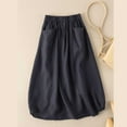 thumbnail image 2 of WREESH Womens 2025 Spring Summer Midi Skirt Solid Fashion Elastic Waist Cotton Linen Skirt with Pockets Navy, 2 of 7