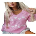 thumbnail image 1 of Tricot à Motif Cœur pour Femmes Automne et Saint-Valentin, Manches Longues, Col en V, Ample, Rose P, 1 of 5