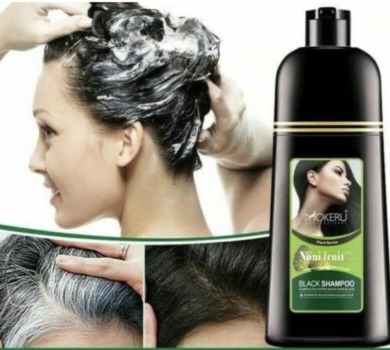 ORGANIC MOKERU NONI PLANT BLACK Professional Oil Hair Dye Color Shampoo 500 ML: Instant Fast Acting Long Lasting Hair Color Shampoo for Gray Hair Magic Hair Dye Shampoo Colors Hair in Minutes–Long Las