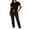 Black, variant on Womens Short Sleeve Contrast Trim Top and Drawstring Waist Pants Two Piece Set with Side Pockets Casual Tracksuit Loungewear