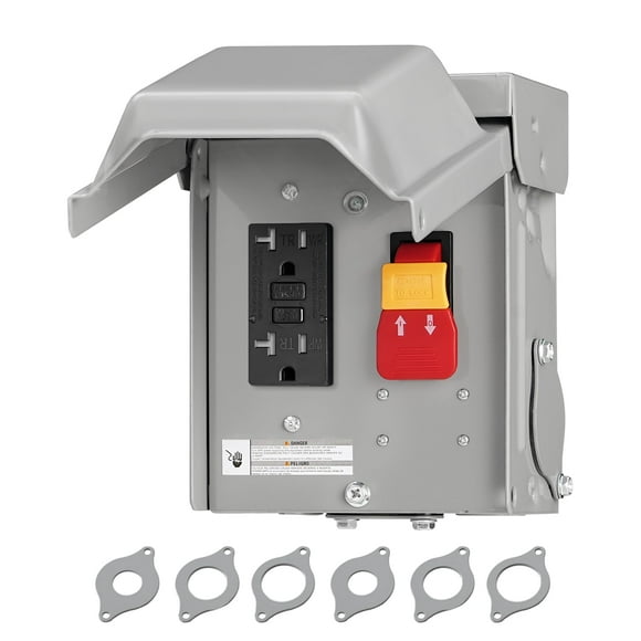 WILAWELS Outdoor Electrical Outlet Box with 20 Amp WRTR GFCI Receptacle, Waterproof Outdoor Outlet Box with On Off Switch, Metal 3R Enclosure, Outside Plug Box for C