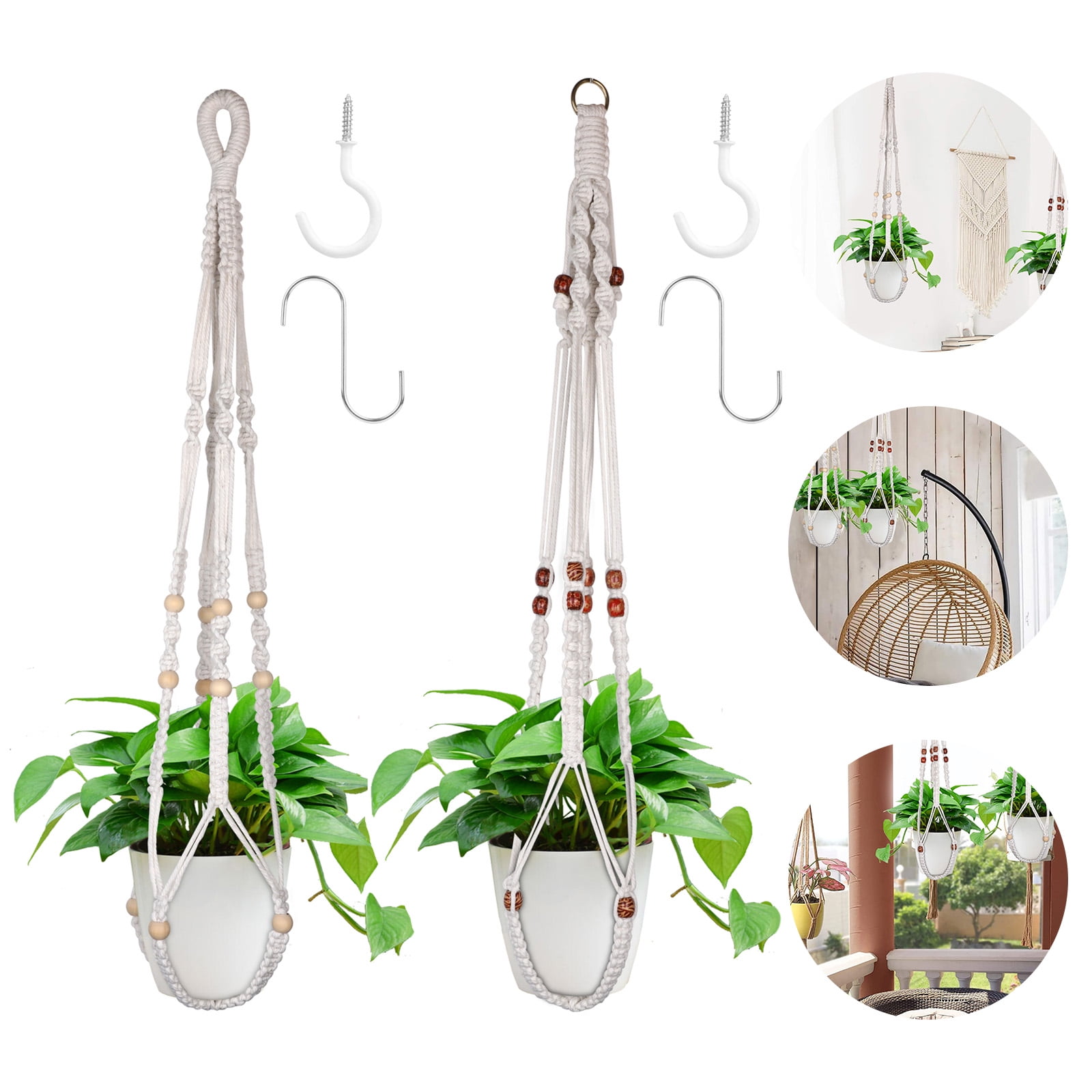 5 DOUBLE PLANT HANGER LAYER MACRAME COLORFUL OUTDOOR GARDEN HOME HANDMADE wHOOKS 