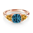 thumbnail image 2 of Gem Stone King 18K Rose Gold Plated Silver London Blue Topaz and Yellow Citrine 3 Stone Engagement Ring for Women (2.67 Cttw, Gemstone November Birthstone, Size 7), 2 of 3