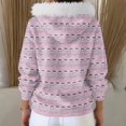 thumbnail image 6 of Women's Fashion Casual Sweater with Zipper Print, Plush Hooded Cardigan Jacket for Christmas Season and Cozy Wear,Purple Pink,2XL, 6 of 7