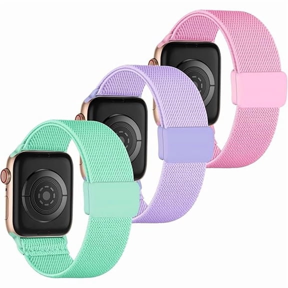 Stretchy Band Compatible with Kids Apple Watch Band 38/40/41mm & 42/44/45mm, Soft Nylon Braided Strap with Adjustable Snap-On Clasp for iWatch Series 9 8 7 6 5 4 3 2 1 SE