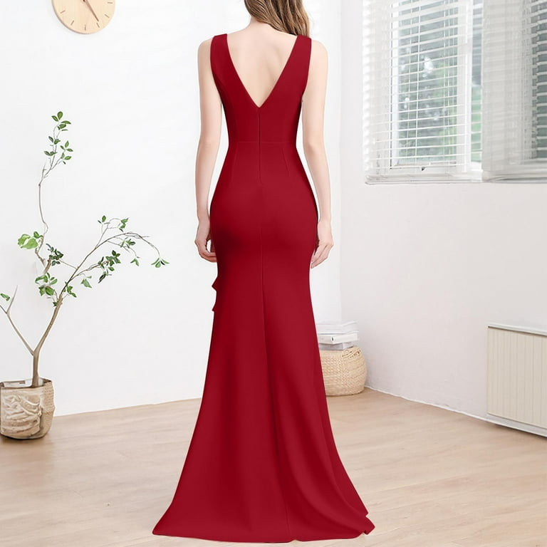 DeHolifer Women's Evening Dresses Sleeveless Deep V-Neck Solid Color Pleated Loose A-Line Evening Cocktail Long Dress Wine 2XL - Walmart.com DeHolifer Women's Evening Dresses Sleeveless Deep V-Neck Solid Color Pleated Loose A-Line Evening Cocktail Long Dress Wine 2XL - Walmart.com