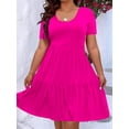 thumbnail image 2 of LWavelet Women's Plus Size Tiered Dress Short Sleeve Round Neck Casual Ruffle Hem Mini Dress Pink 2XL, 2 of 3