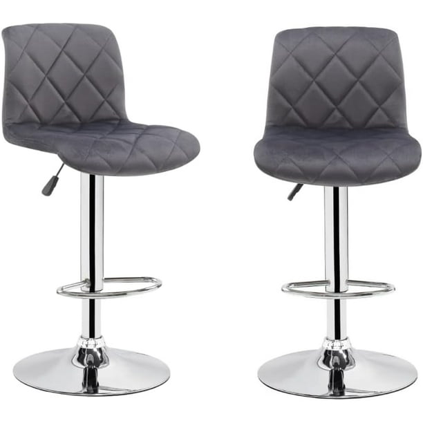 Set de 2 Bancos giratorios aterciopelados con altura ajustable y reposa pies Toretto, color Gris