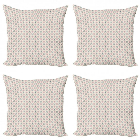 Boho Throw Pillow Cushion Case Pack of 4, Flowers Like Leafy on a Champagne Tone Background, Modern Accent Double-Sided Print, 4 Sizes, Sky Blue Pink, by Ambesonne