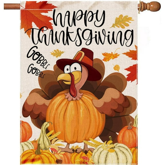 SM-XLHN Thanksgiving Flag 28 x 40 Double Sided, Thanksgiving Garden Flag for Outside, Yard Flags Turkey House Flags Happy Home Decor
