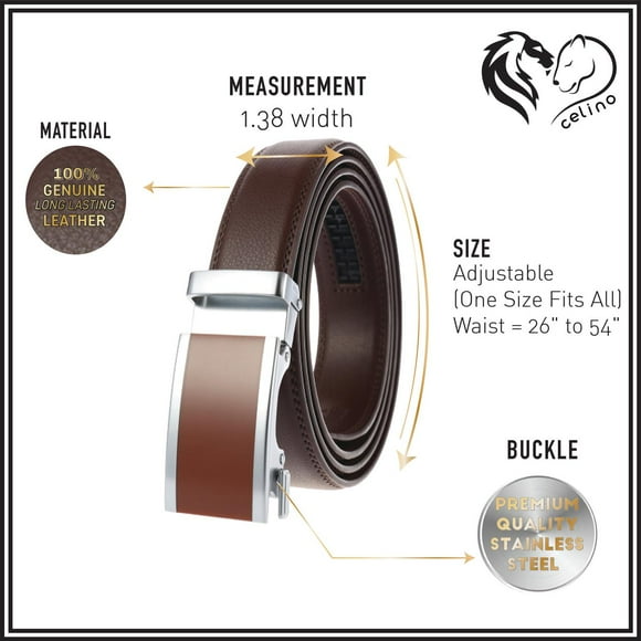 Celino Brown Buckle Adjustable Ratchet Slide Buckle 100% Genuine Leather Belt for Men, One Size Fits All, Made in Europe