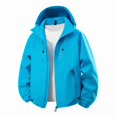 thumbnail image 3 of QUNYINEY Zip Up Womens Jacket Hooded Windbreaker with Pockets Blue Windbreaker Outdoor Loose Fit Long Sleeve Waterproof Women Winter Coats, 3 of 4