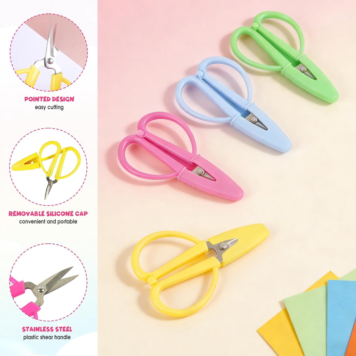 ABCISI 12 Pack Mini Scissors Set - Small, Sharp, Portable Scissor with Protective Cover - Tiny Detail Scissors for Sewing, Embroidery, Crafts, Knitting, and DIY Projects (4 Colors)