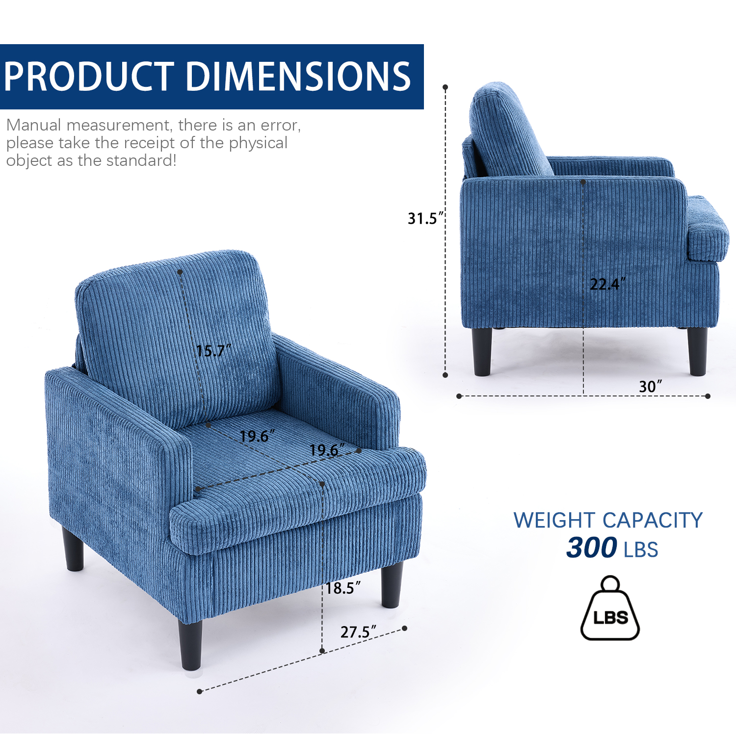 Modern Accent Chair Cozy Living Room Chairs Mid Century Modern Accent Chairs Reading Chair with Armrests for Living Room, Bedroom and Study（Blue）