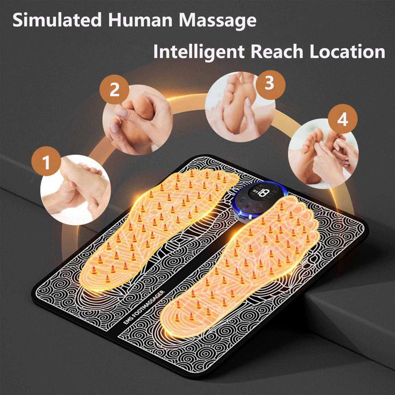Ornexis EMS Plate Foot Massager for Muscle Relaxation, 8 Modes & 19 Levels of Massage Intensity, LCD Display Screen, USB Rechargeable