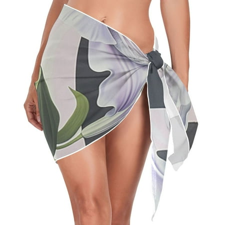 Light Purple Flowers Black-white Stripes Women s Bikini Sarong Wraps Swimsuit Coverups Beach Skirt Beach Dress M