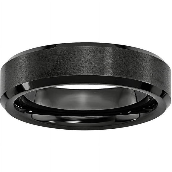 Black Ceramic Beveled Edge 6mm Brushed and Polished Band