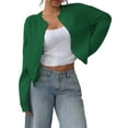 thumbnail image 2 of Women'S Button Down Long Sleeve Crewneck Crop Cardigan Sweater Cute Knitwear Clothes Green M, 2 of 9