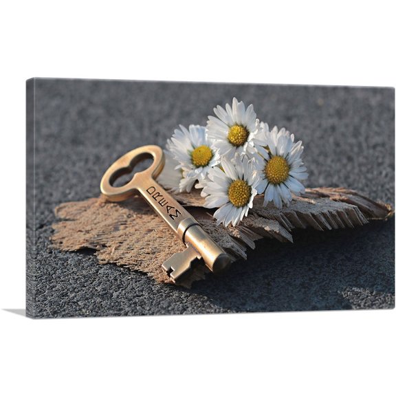 ARTCANVAS Key And Chamomile Home decor Canvas Art Print - Size: 26" x 18" (1.50" Deep)
