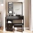 thumbnail image 3 of Vanity Desk with LED Lighted Mirror & Power Outlet, Makeup Table with Drawers & Cabinet & Cushioned Stool,Hair Dryer Bracket,Vanity Mirror 3 Lighting Color Adjustable for Bedroom (Black), 3 of 7