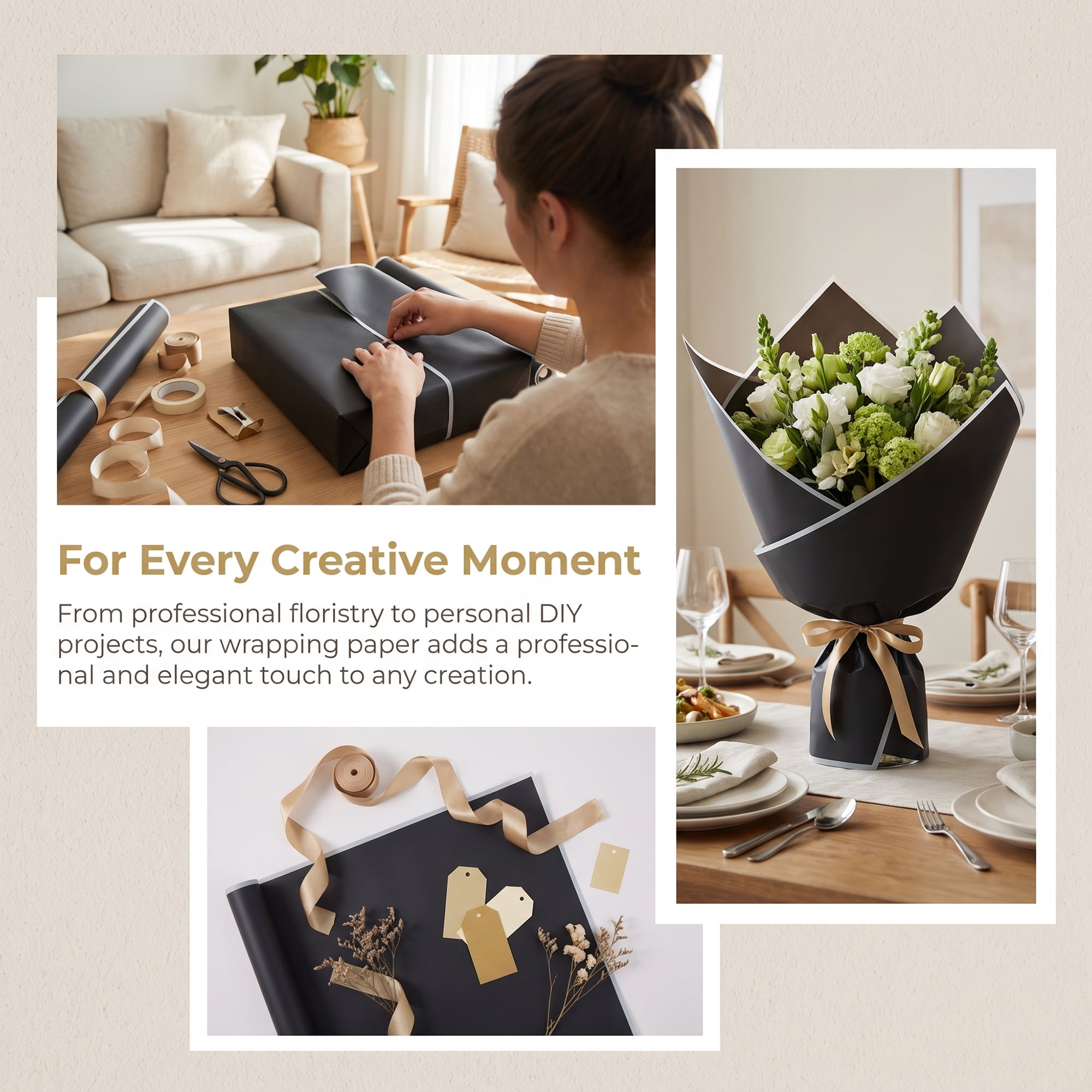 Unique Bargains 20Pcs Waterproof Matte Gift Wrapping Paper Sheets Black/White 22" x 22"