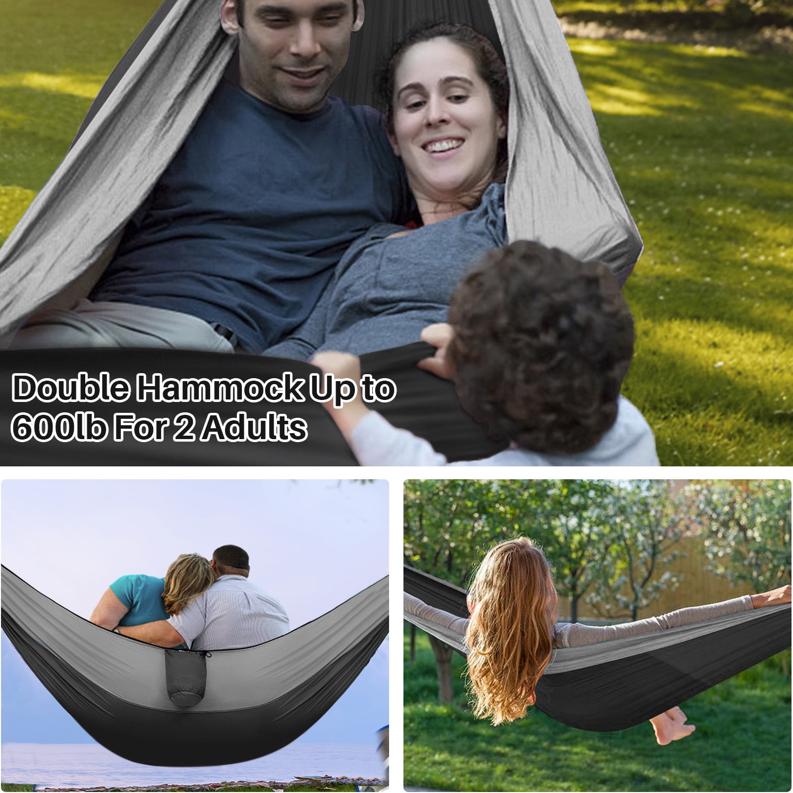 Topchances Camping Hammock, 210T Nylon Lightweight Single Hammock with 2 Tree Straps and Carry Bag, Great for Outdoor, Indoor Beach, Camping, Gray & Black